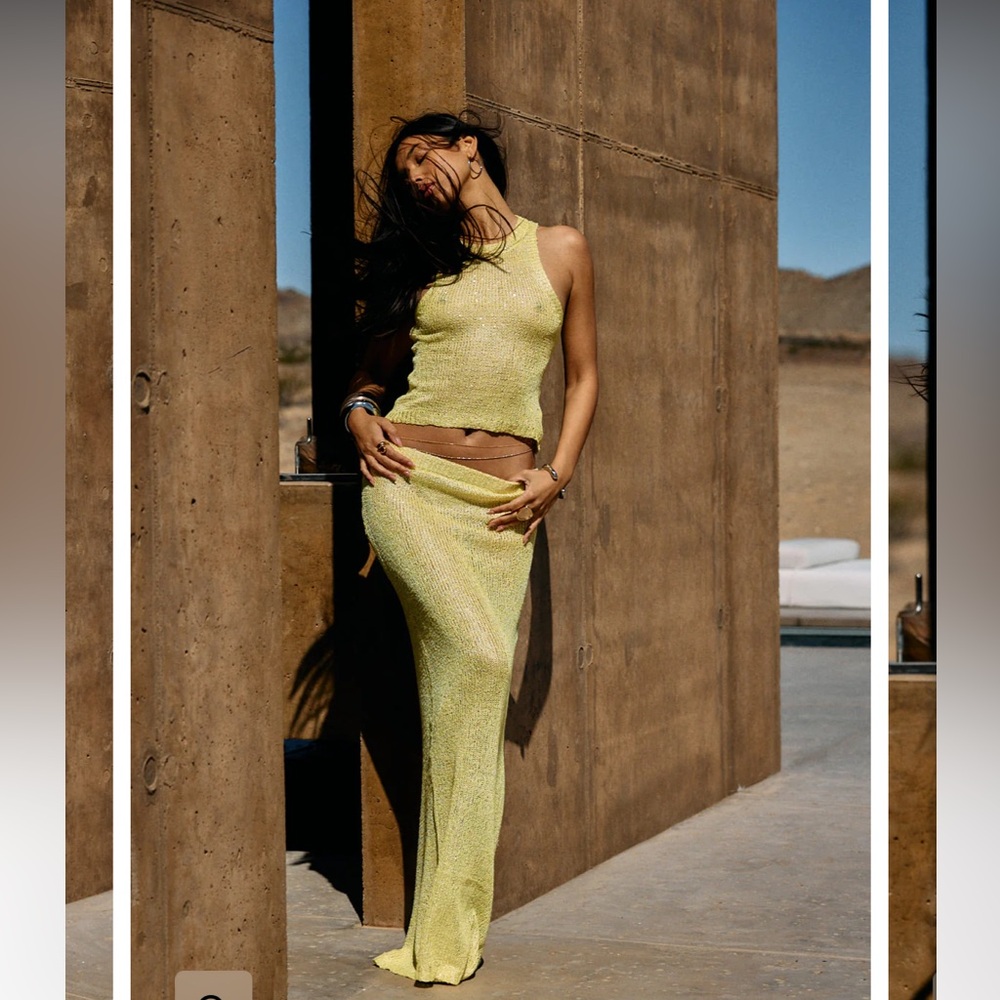 LunaB Yellow sequin metallic crochet knit set